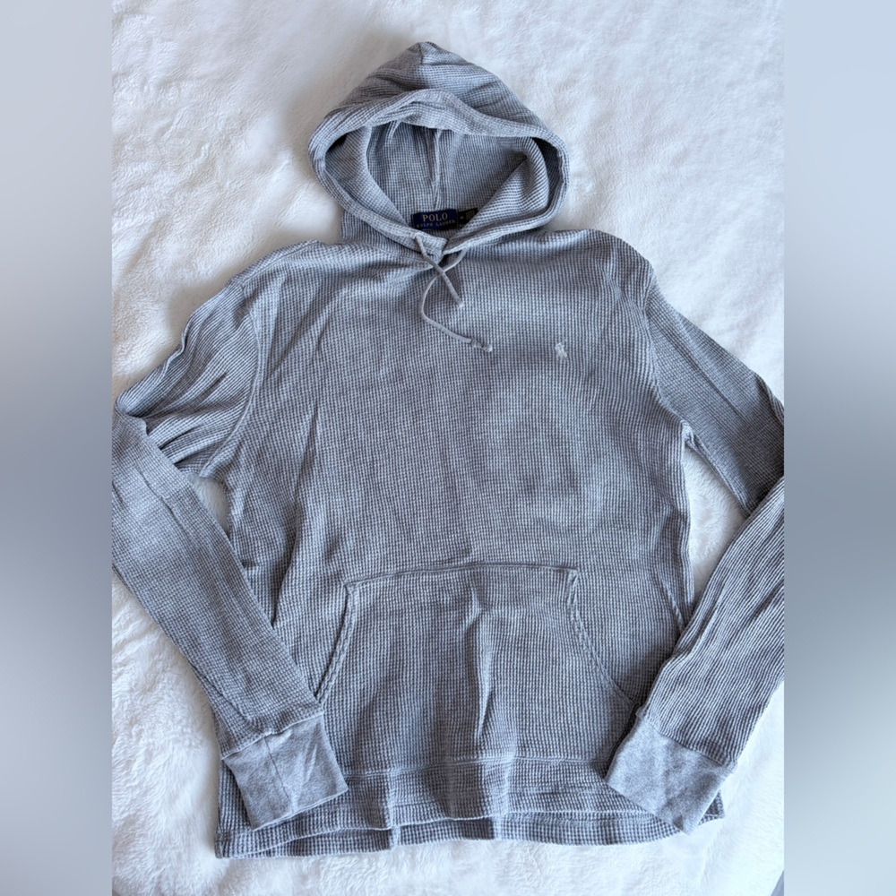 Polo Ralph Lauren Light Gray Hooded Waffle Shirt M